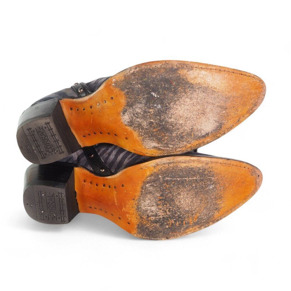 Corral Zebra Print Studded Pointed Toe Booties Gr… - image 8